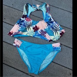 wonder nation Turquoise and Multicolor Girls Two-Piece Swim Set
